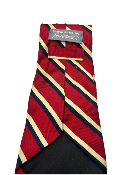 Lord & Taylor Red Striped Tie with Navy and Cream - Picture 4 of 6